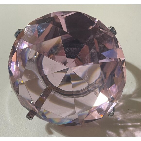 VTG Pink Crystal Gem Silver Tone Metal Ring Paperweight Wedding Decor - Picture 2 of 7
